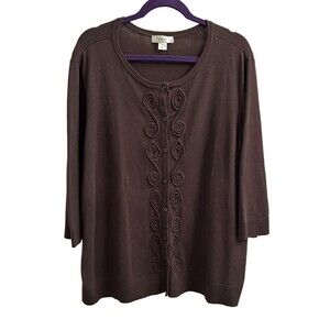 CJ Banks Women’s Brown Classic Appliquéd Cardigan Button Size 2X